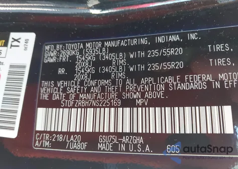 2022 Toyota Highlander Platinum from USA, damaged, VIN 5TDFZRBH7NS225169